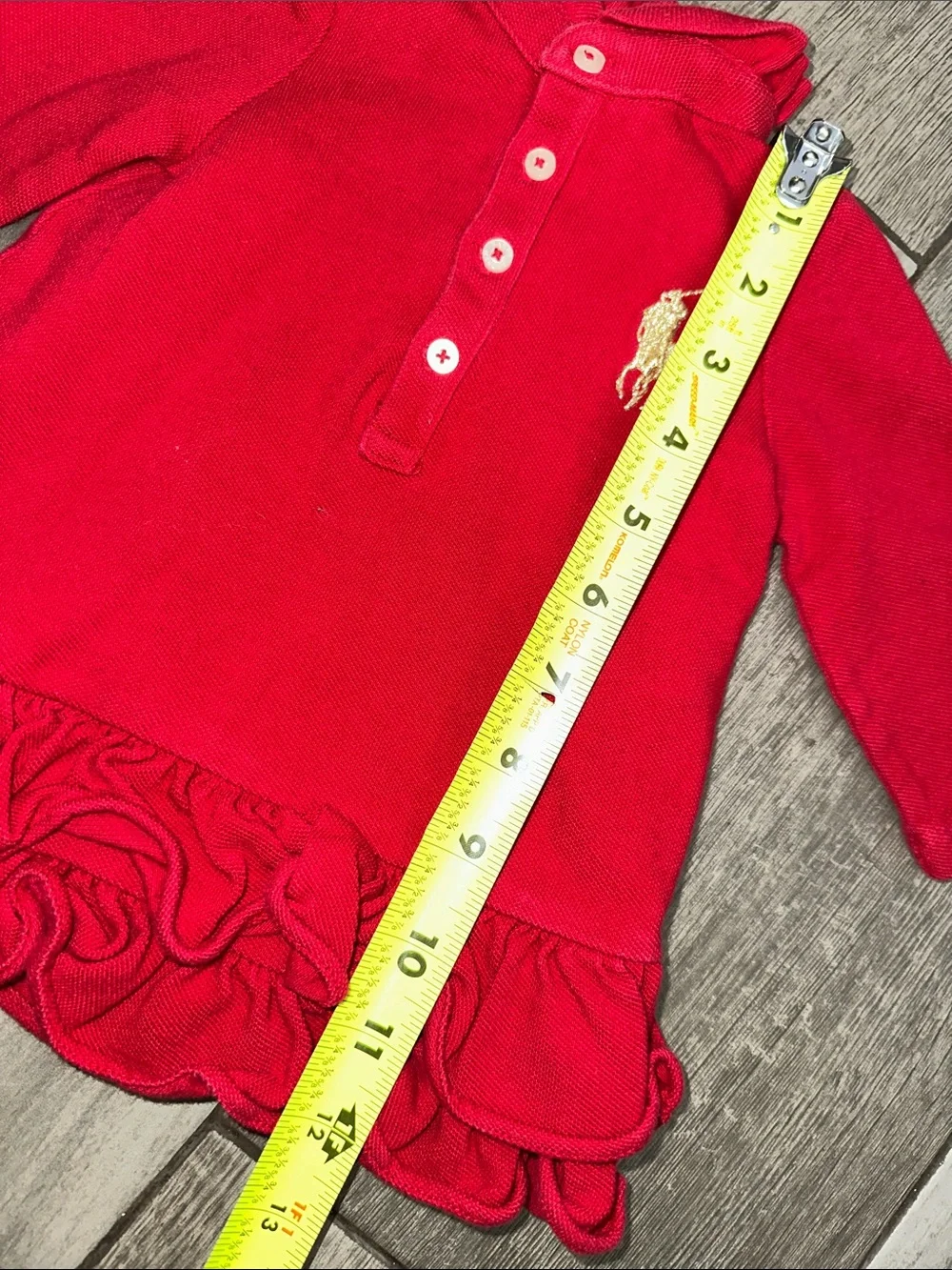 Ralph Lauren Red Baby Dress Ruffle Gold Pony Long Sleeve Girl‎ Size 6 months